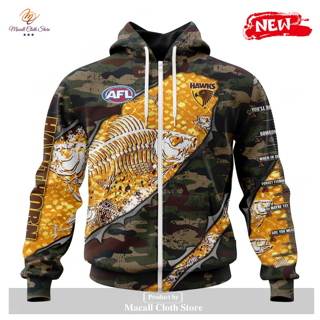 [NEW] Personalized AFL Hawthorn Football Club Special Camo Fishing Hoodie Sweatshirt 3D