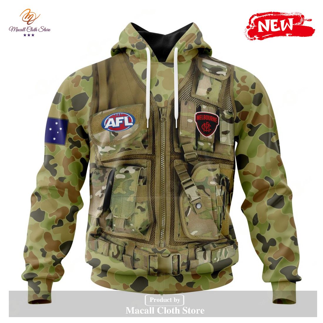 [NEW] Personalized AFL Melbourne Football Club Special Military Camo Hoodie Sweatshirt 3D