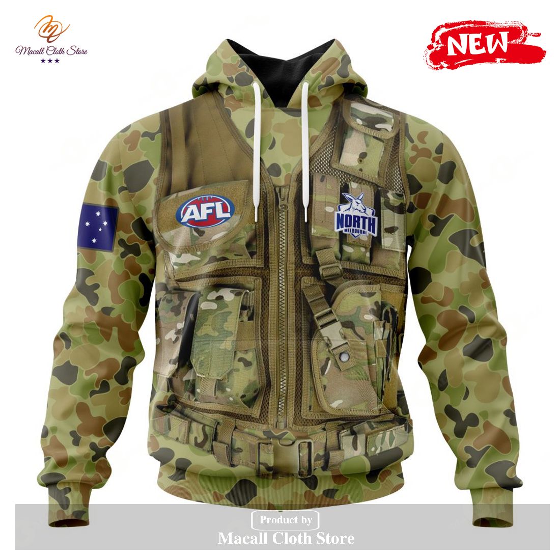 [NEW] Personalized AFL North Melbourne Football Club Special Military Camo Hoodie Sweatshirt 3D