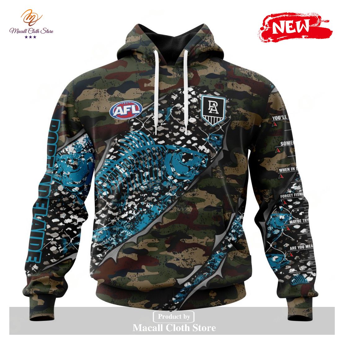 [NEW] Personalized AFL Port Adelaide Football Club Special Camo Fishing Hoodie Sweatshirt 3D