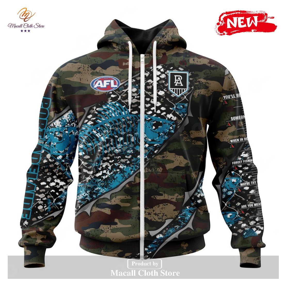 [NEW] Personalized AFL Port Adelaide Football Club Special Camo Fishing Hoodie Sweatshirt 3D