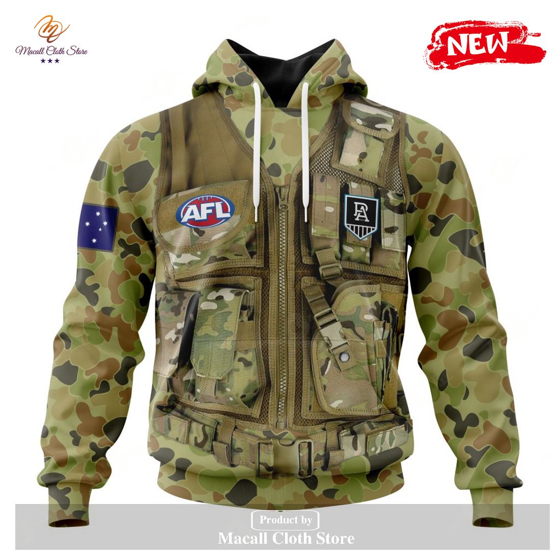 [NEW] Personalized AFL Port Adelaide Football Club Special Military Camo Hoodie Sweatshirt 3D