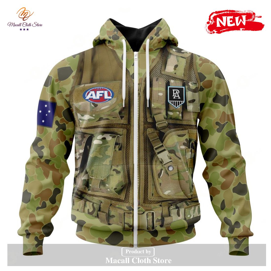 [NEW] Personalized AFL Port Adelaide Football Club Special Military Camo Hoodie Sweatshirt 3D