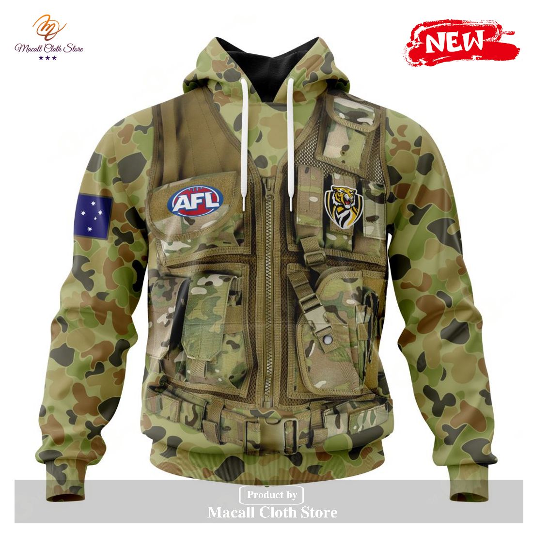 [NEW] Personalized AFL Richmond Tigers Special Military Camo Hoodie Sweatshirt 3D
