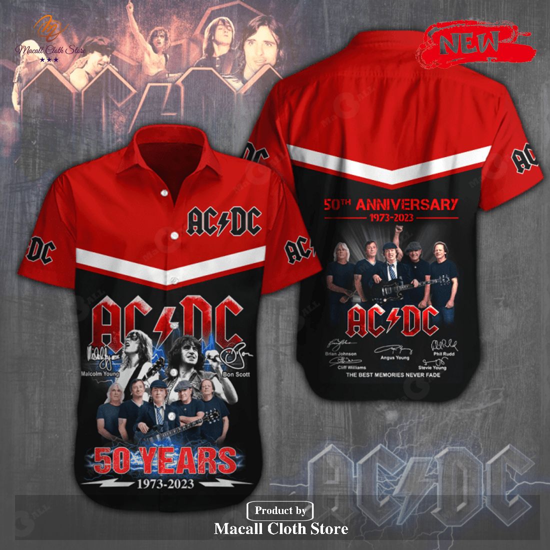 [NEW] ACDC 50 Anniversary 1973-2023 The Best Memories Never Fade Signatures Red Design Hawaiian Shirt and Short