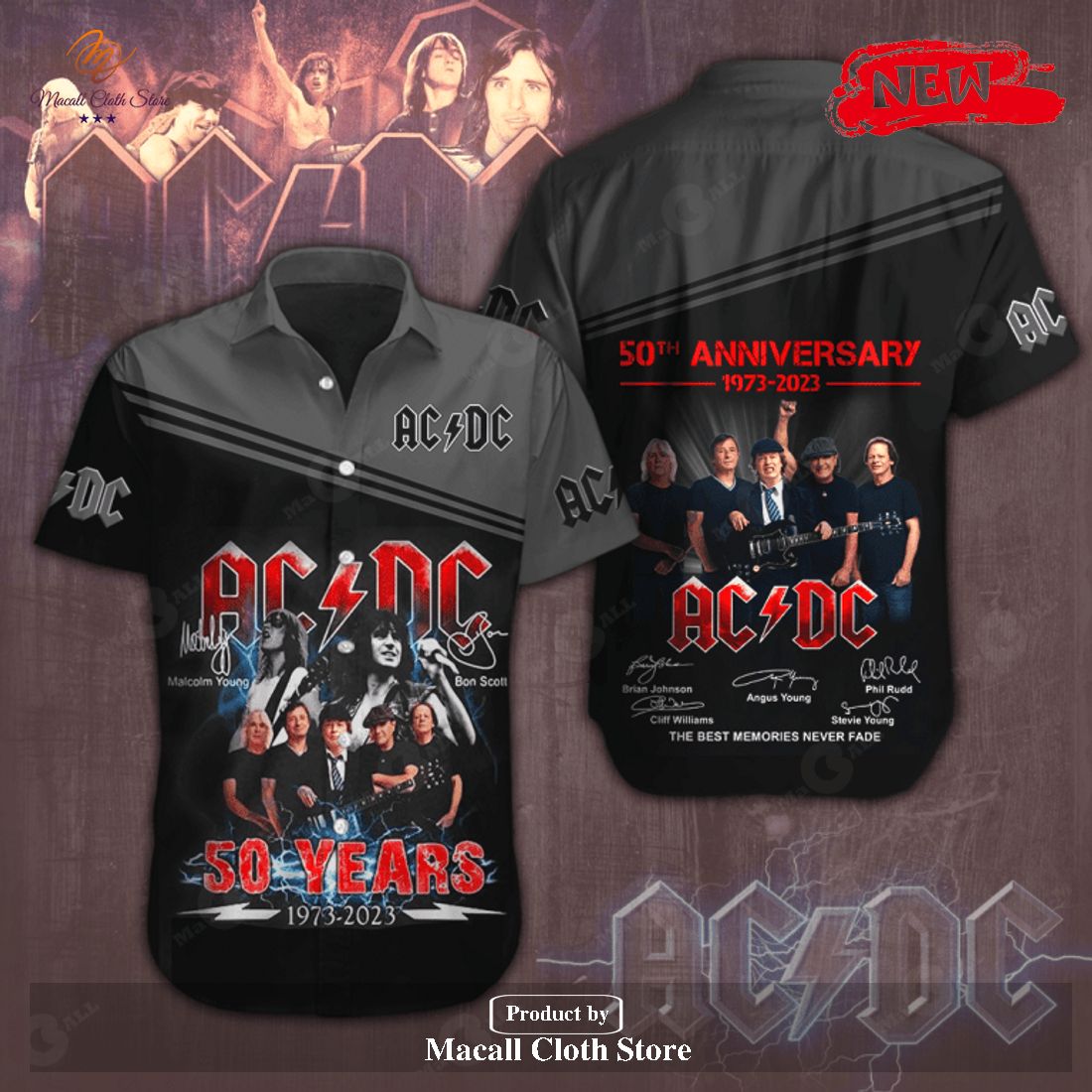 [NEW] ACDC 50 Years 1973-2023 Rock Music Memories Gray Design Hawaiian Shirt and Short