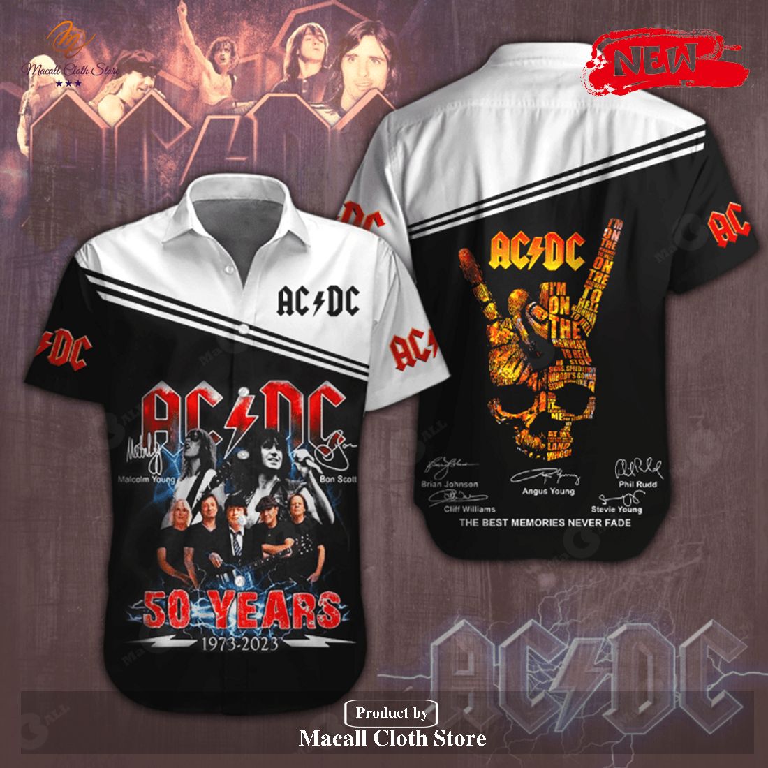 [NEW] ACDC 50 Years 1973-2023 Rock Music Memories White Design Hawaiian Shirt and Short