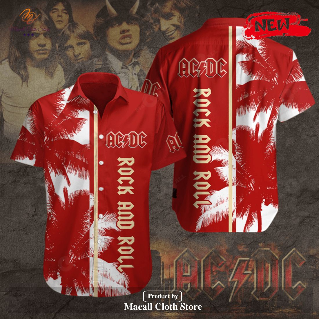 [NEW] ACDC Rock And Roll Red Coconut Tree Design Hawaiian Shirt and Short