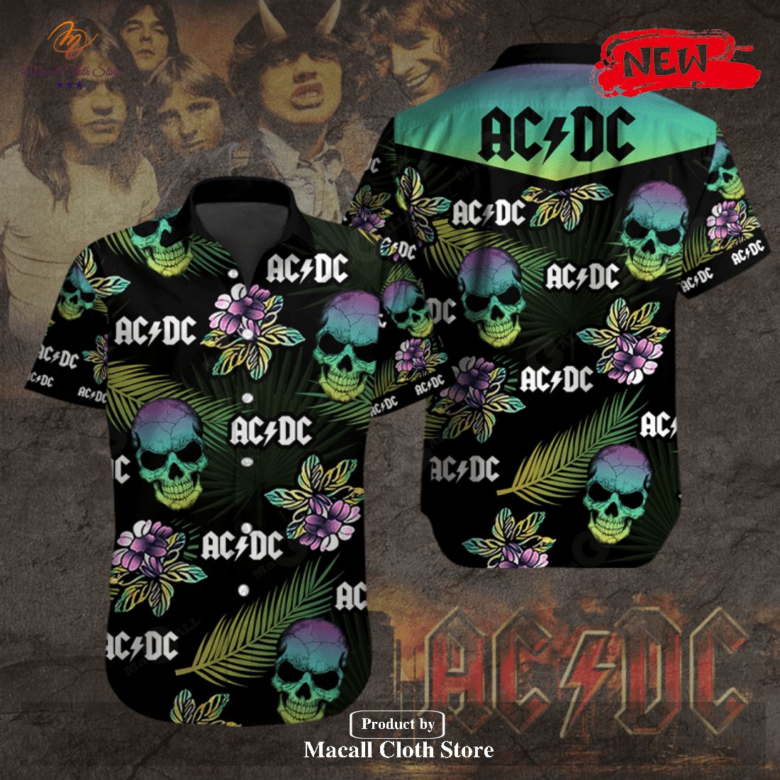 [NEW] ACDC Rock Music Skull Leaf Design Hawaiian Shirt and Short ...