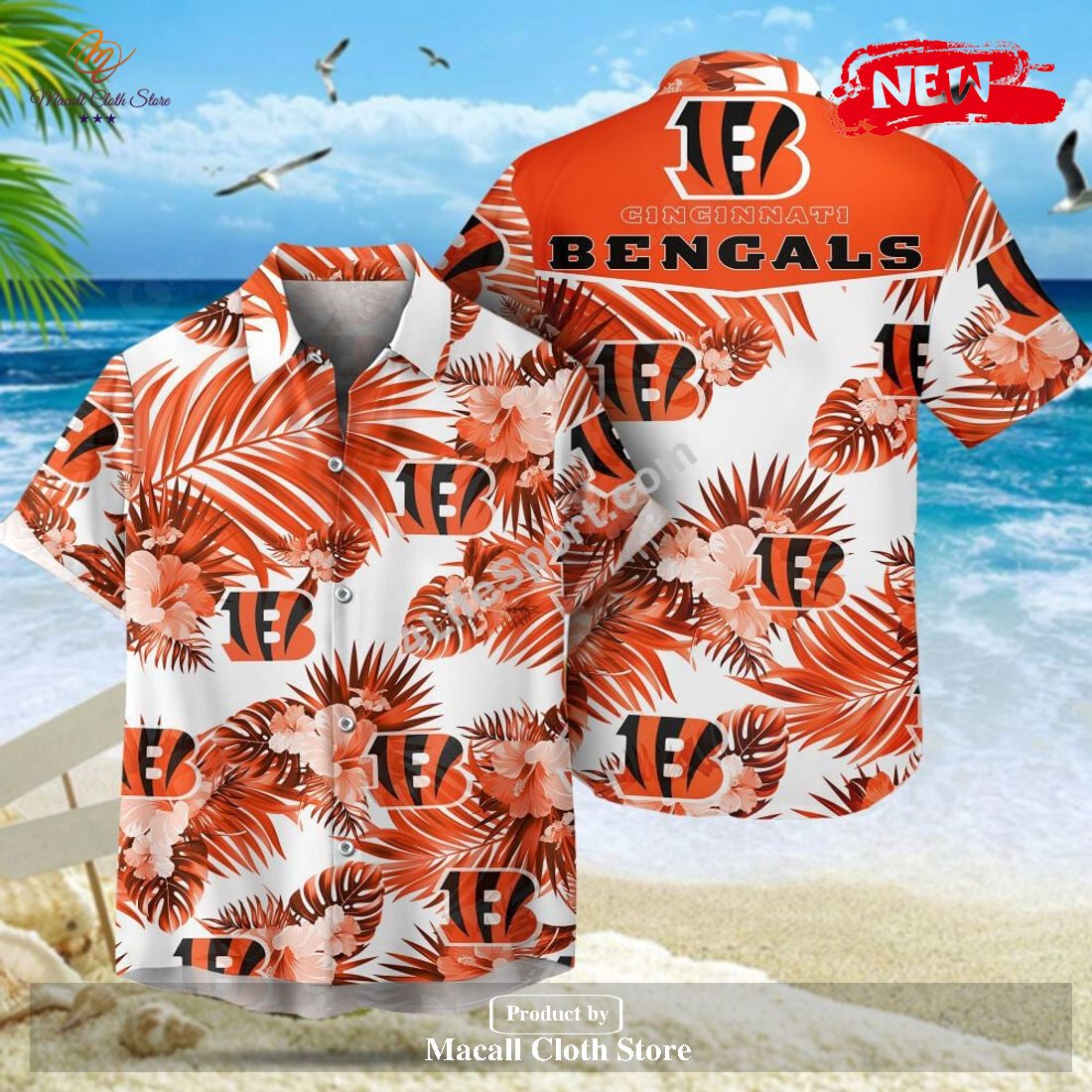 Cincinnati Bengals Weead Leaves Pattern Short Sleeve Hawaiian