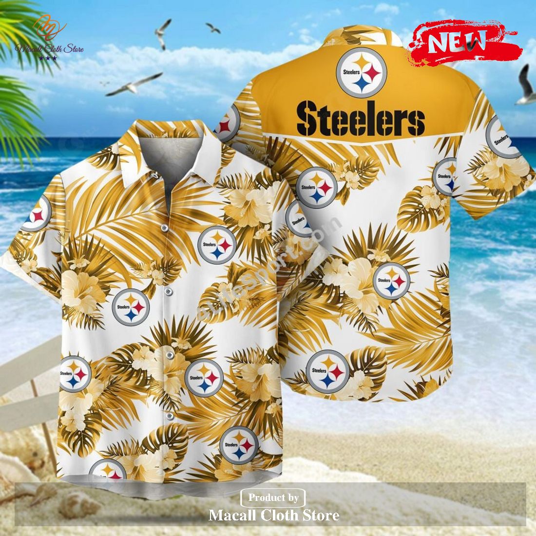 Pittsburgh Steelers NFL Hawaii Beach Shirt Retro Vintage Summer Short  Sleeve Button Hawaiian