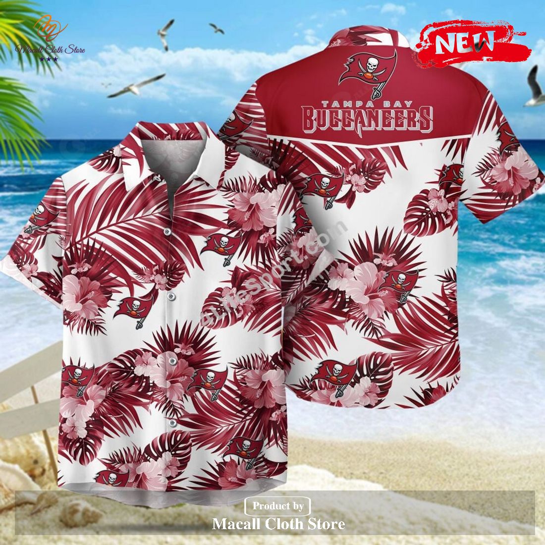 Tampa Bay Buccaneers Weead Leaves Pattern Short Sleeve Hawaiian