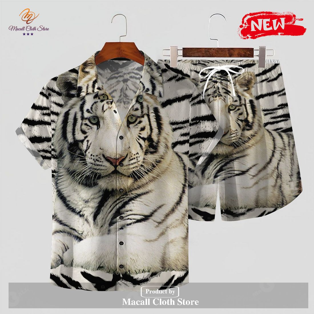[NEW] Tiger Woodland Revere Collar White Gifts for Tiger Hawaiian Shirt and Short
