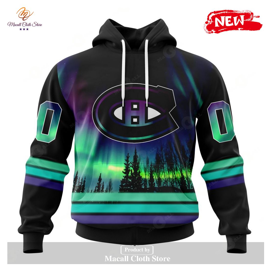 Personalized NHL Montreal Canadiens Special Design With Northern Lights Hoodie Sweatshirt 3D