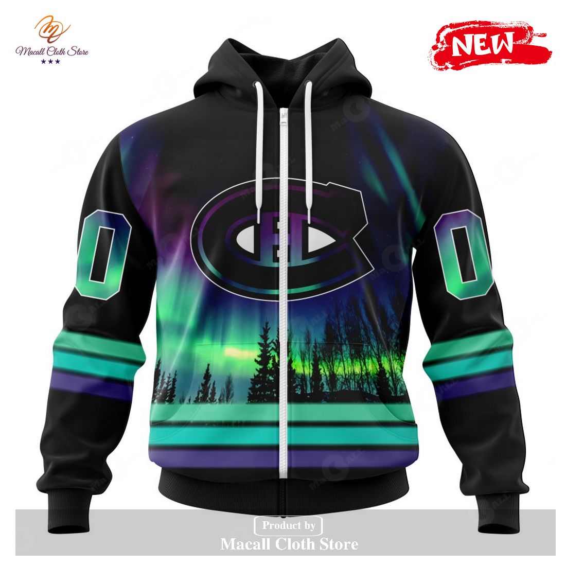 Personalized NHL Montreal Canadiens Special Design With Northern Lights Hoodie Sweatshirt 3D