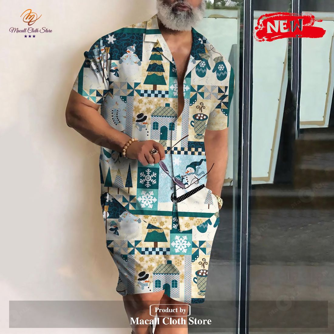[NEW] Christmas Penguin Revere Collar Shirt & Shorts Set Christmas Short Sleeve Casual Shirt Gifts for Snowman Hawaiian Shirt and Short