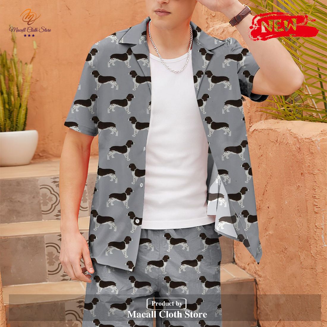 [NEW] English Springer Spaniel Revere Collar Shirt & Shorts Set Gifts for English Springer Spaniel Hawaiian Shirt and Short