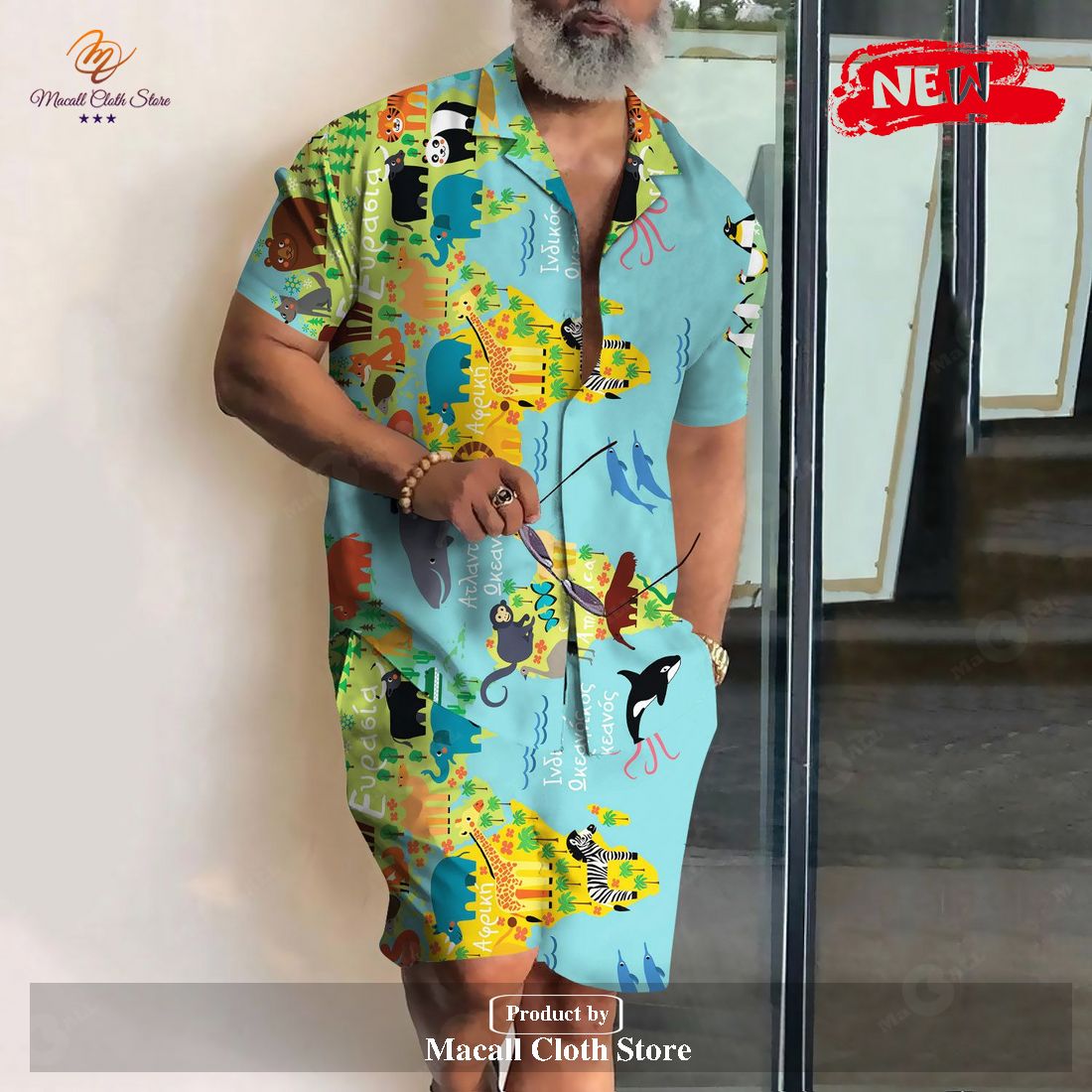 [NEW] Fast Run Animal Revere Collar Shirt & Shorts Set Animal World Map Gifts for Animal Hawaiian Shirt and Short