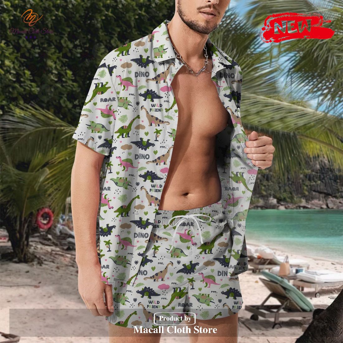 [NEW] Funny T rex Revere Collar Shirt & Shorts Set Cute Gifts for Dinosaur Hawaiian Shirt and Short