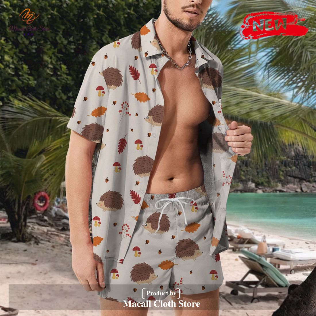 [NEW] Hedgehog Lover Short Sleeve Casual Shirt Hedgehog Revere Collar Shirt & Shorts Set Gifts for Hedgehog Hawaiian Shirt and Short