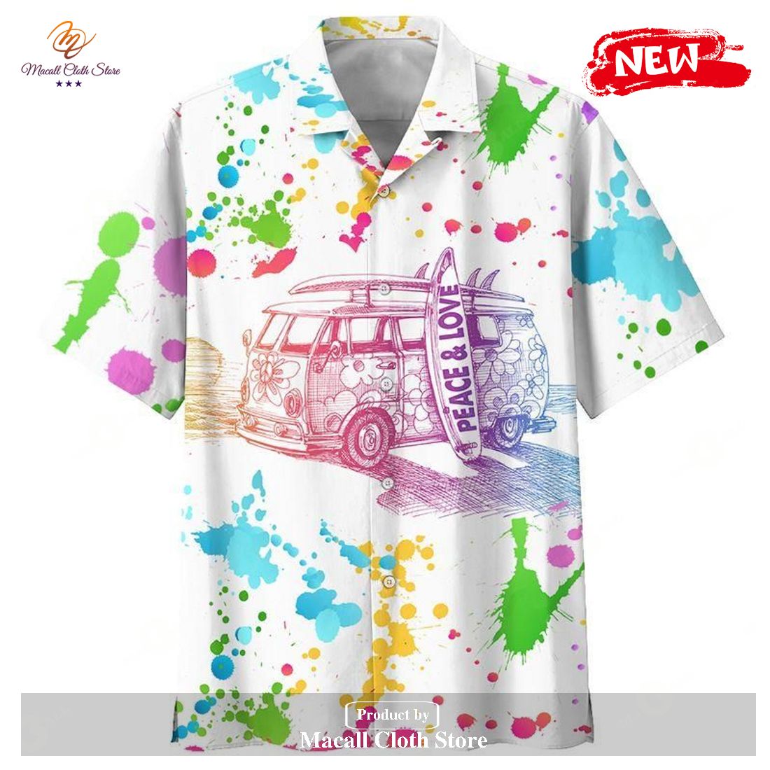 [NEW] Hippie Peace Love Colorful Hot Casual For Men Women Hawaiian Shirt and Short