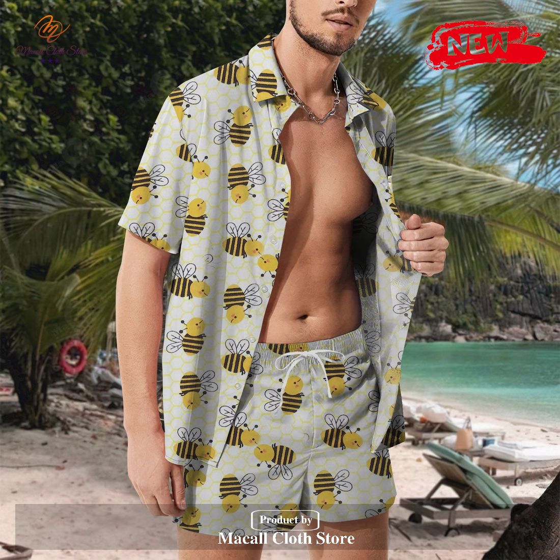 [NEW] Honey Bee Revere Collar Bee Gees Hot Casual Shirt Gifts for Bee Hawaiian Shirt and Short