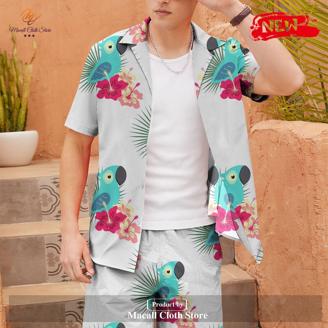 [NEW] Parrot Revere Collar Tropical Pattern With Parrot Color Gifts for Tropical Hawaiian Shirt and Short