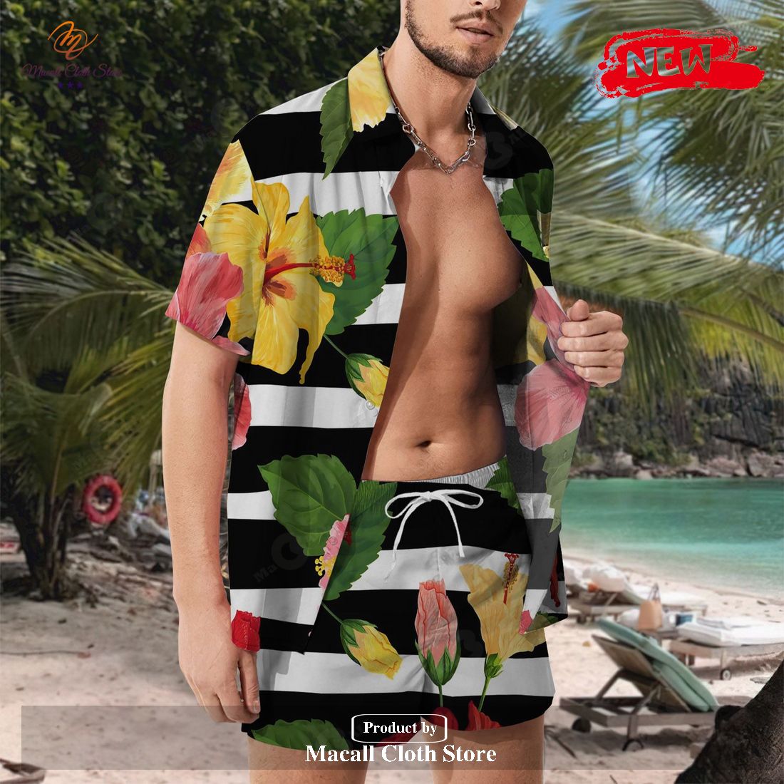 [NEW] Red Hibiscus Floral Revere Collar Shirt & Shorts Set Tropical Hibiscus Flower Seamless Pattern Gifts for Flower Hawaiian Shirt and Short