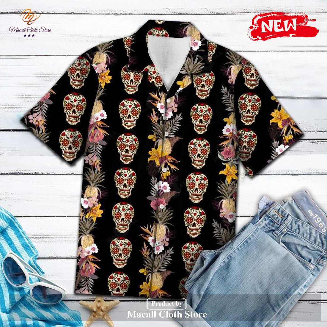 [NEW] Skull Blooming Summer Flower Hot Casual For Men Women Hawaiian Shirt and Short
