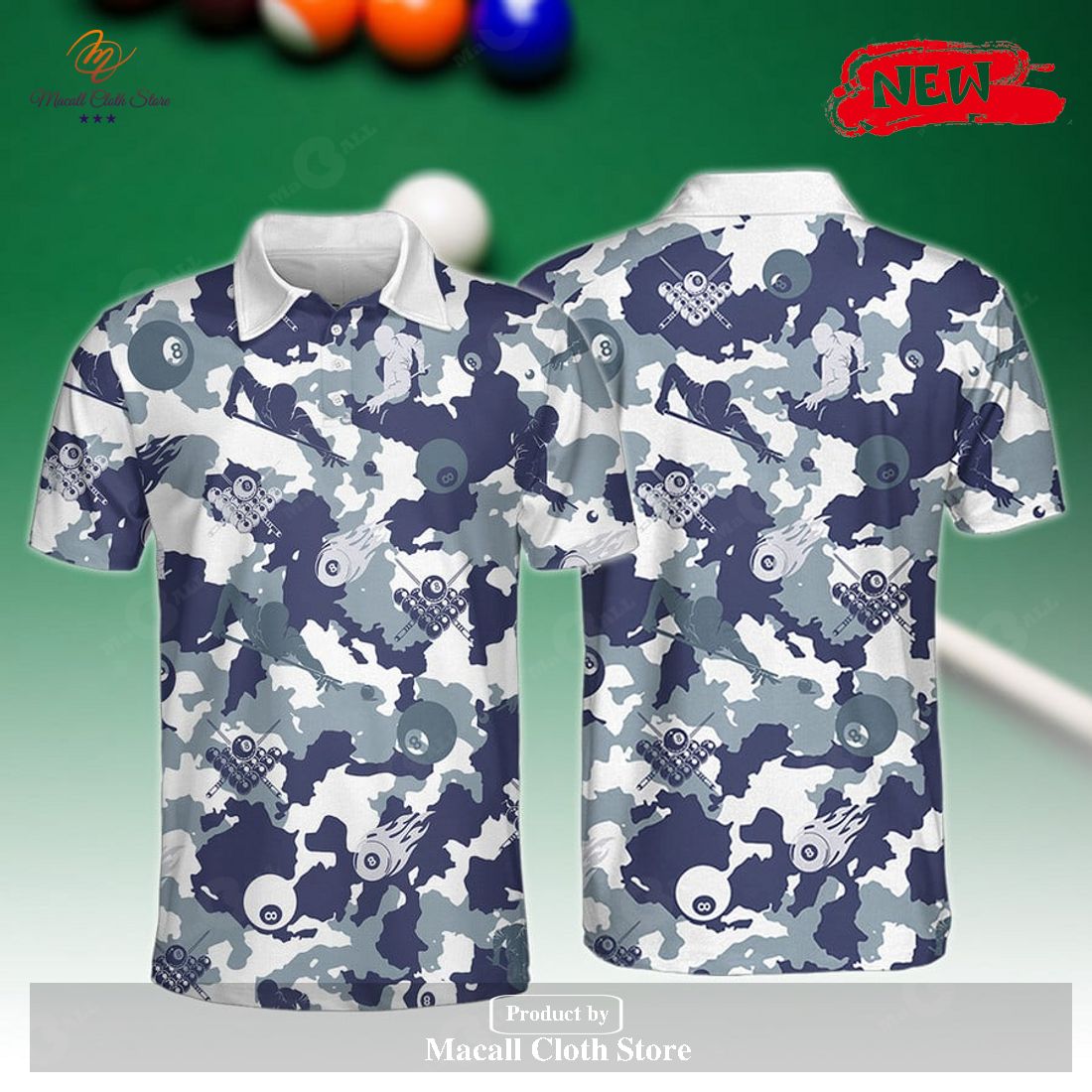 [NEW] BLUE AND WHITE CAMOUFLAGE BILLIARDS HOT DESIGN FOR MEN POLO SHIRT