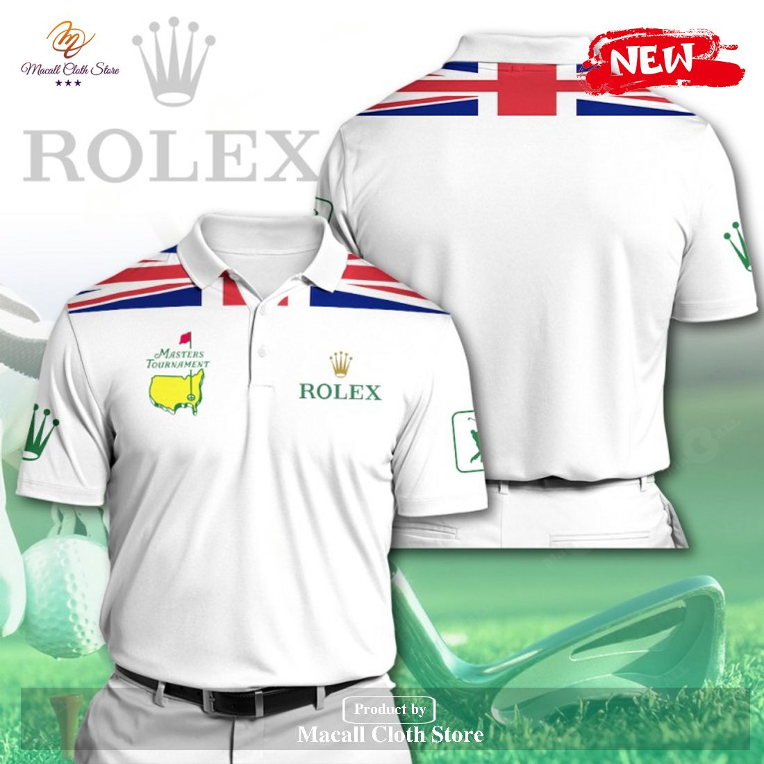 [NEW] Masters Tournament x Rolex Flag Pattern White Casual Shirt For Men Polo Shirt