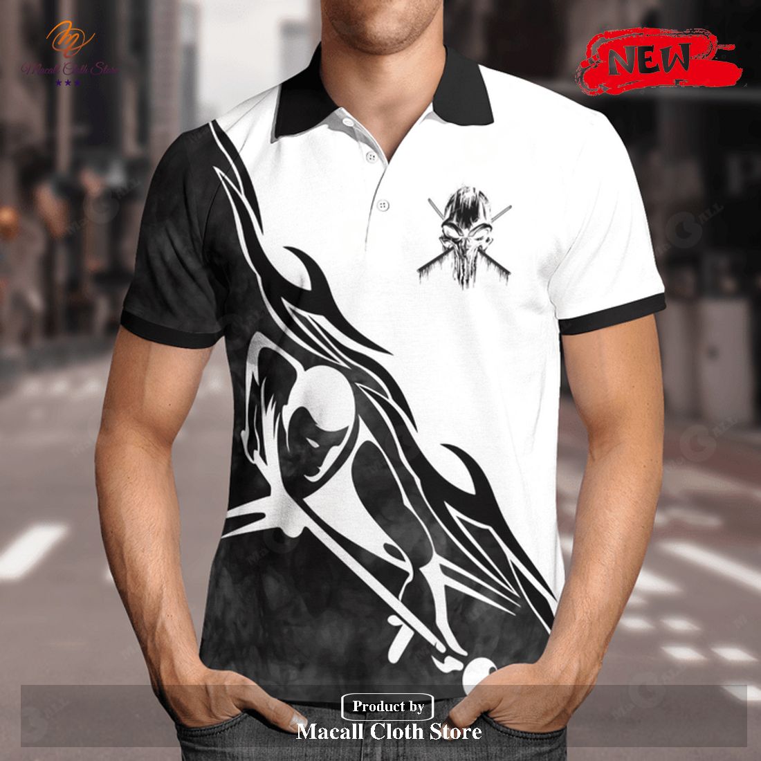 [NEW] MY POOL STRATEGY BILLIARDS BLACK AND WHITE FOR MEN POLO SHIRT
