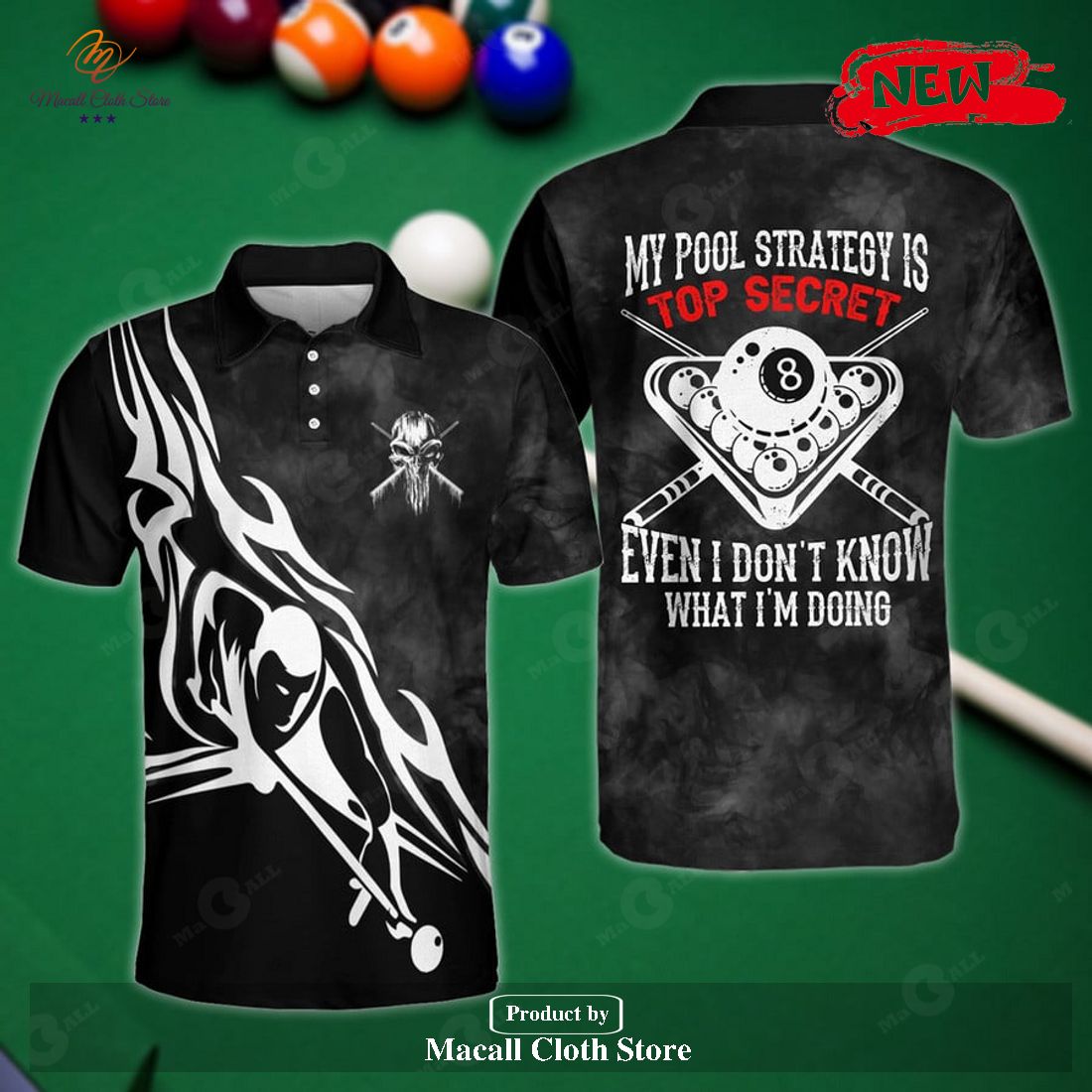 [NEW] MY POOL STRATEGY BILLIARDS BLACK STYLE FOR MEN POLO SHIRT