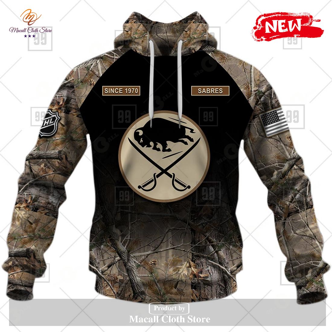 [NEW] Personalized NHL Buffalo Sabres Hunting Camouflage Design Hoodie Sweatshirt 3D
