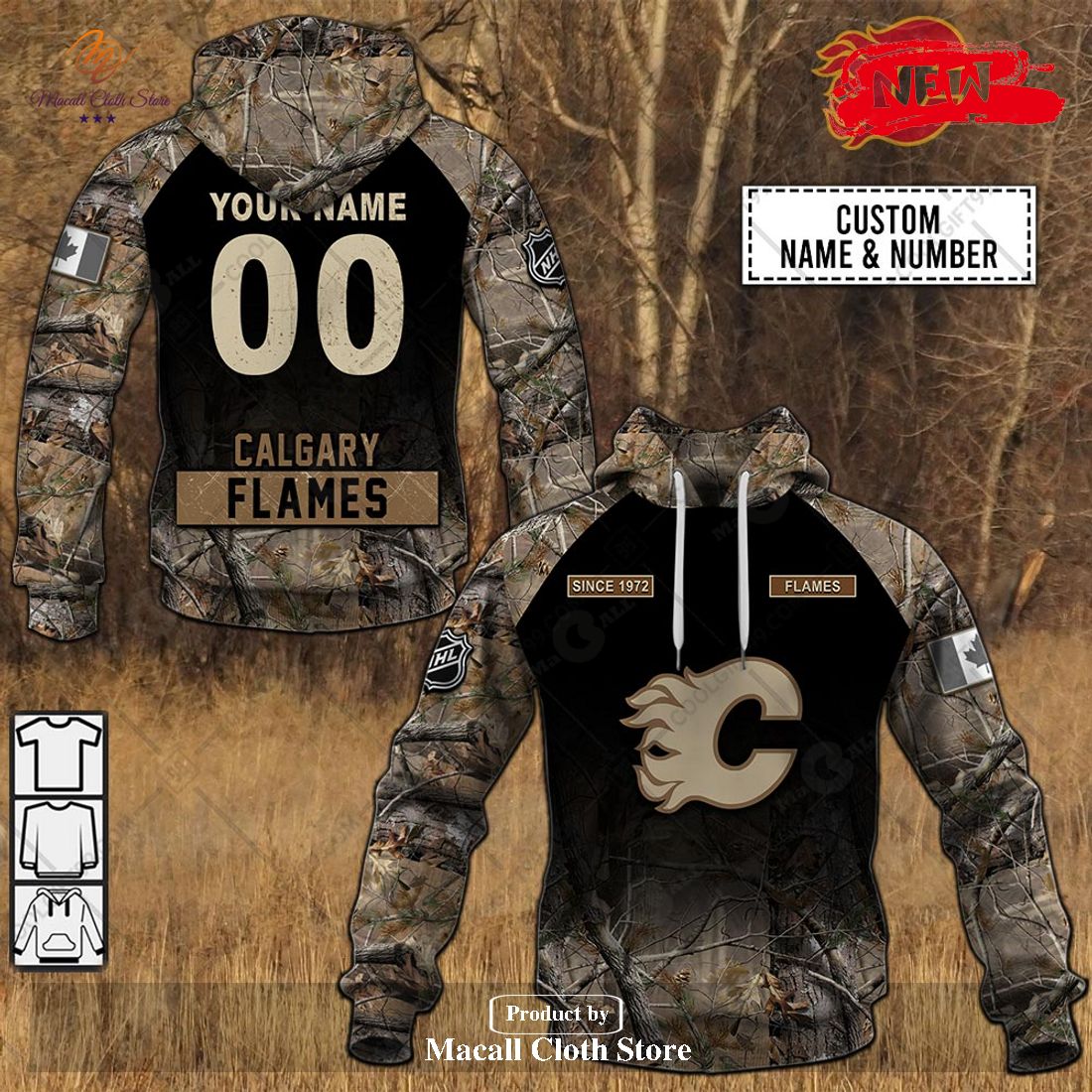 [NEW] Personalized NHL Calgary Flames Hunting Camouflage Design Hoodie Sweatshirt 3D