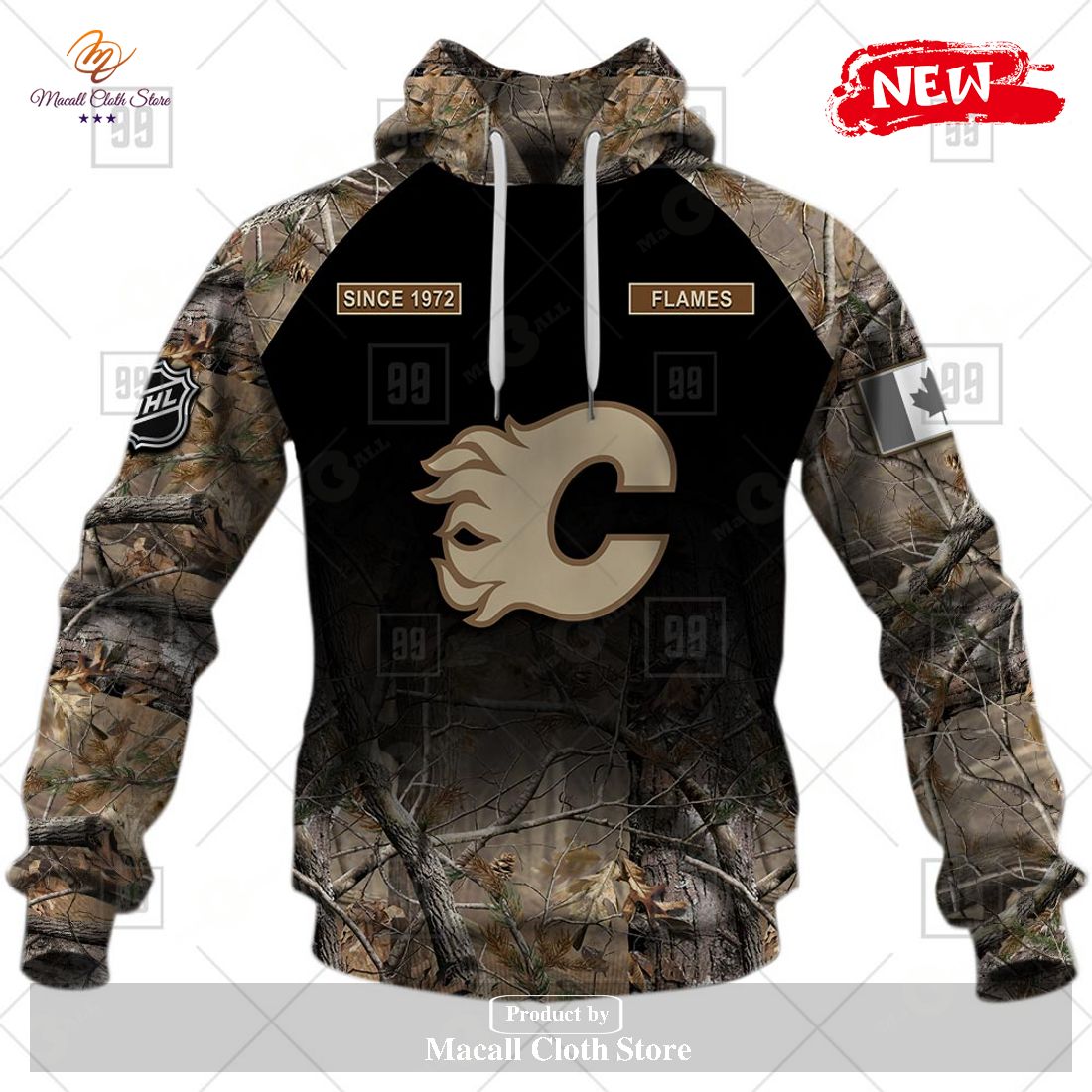 [NEW] Personalized NHL Calgary Flames Hunting Camouflage Design Hoodie Sweatshirt 3D