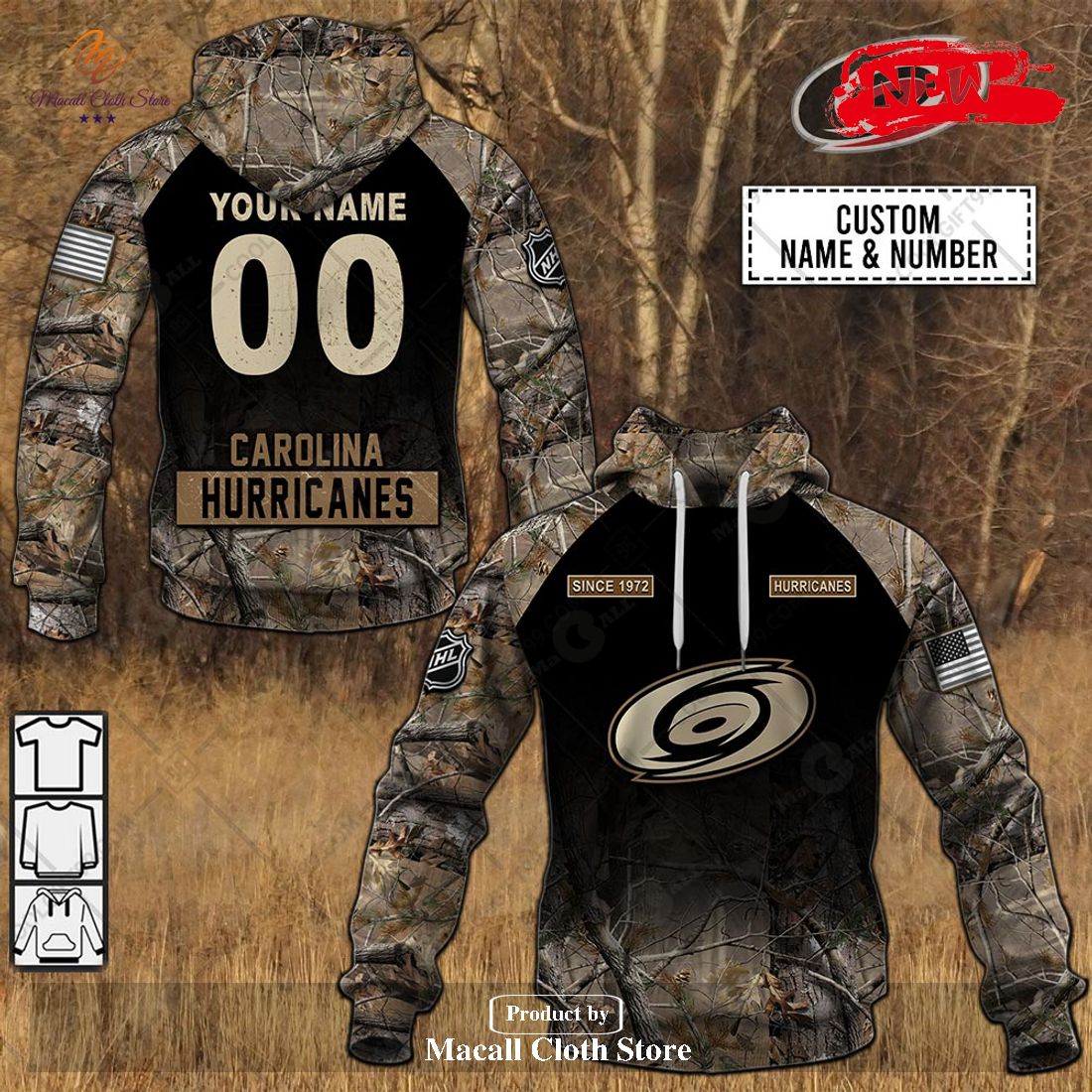 [NEW] Personalized NHL Carolina Hurricanes Hunting Camouflage Design Hoodie Sweatshirt 3D