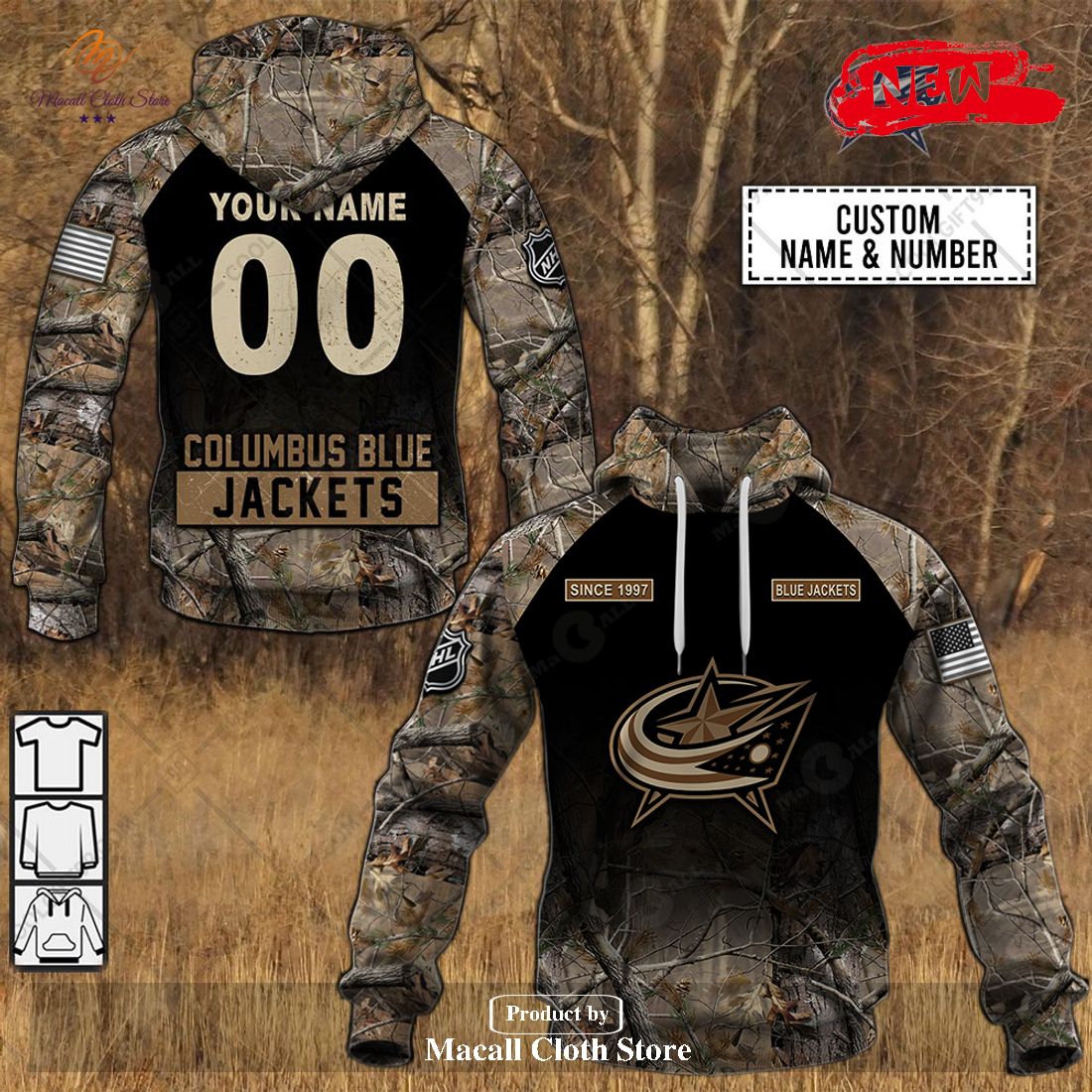 [NEW] Personalized NHL Columbus Blue Jackets Hunting Camouflage Design Hoodie Sweatshirt 3D