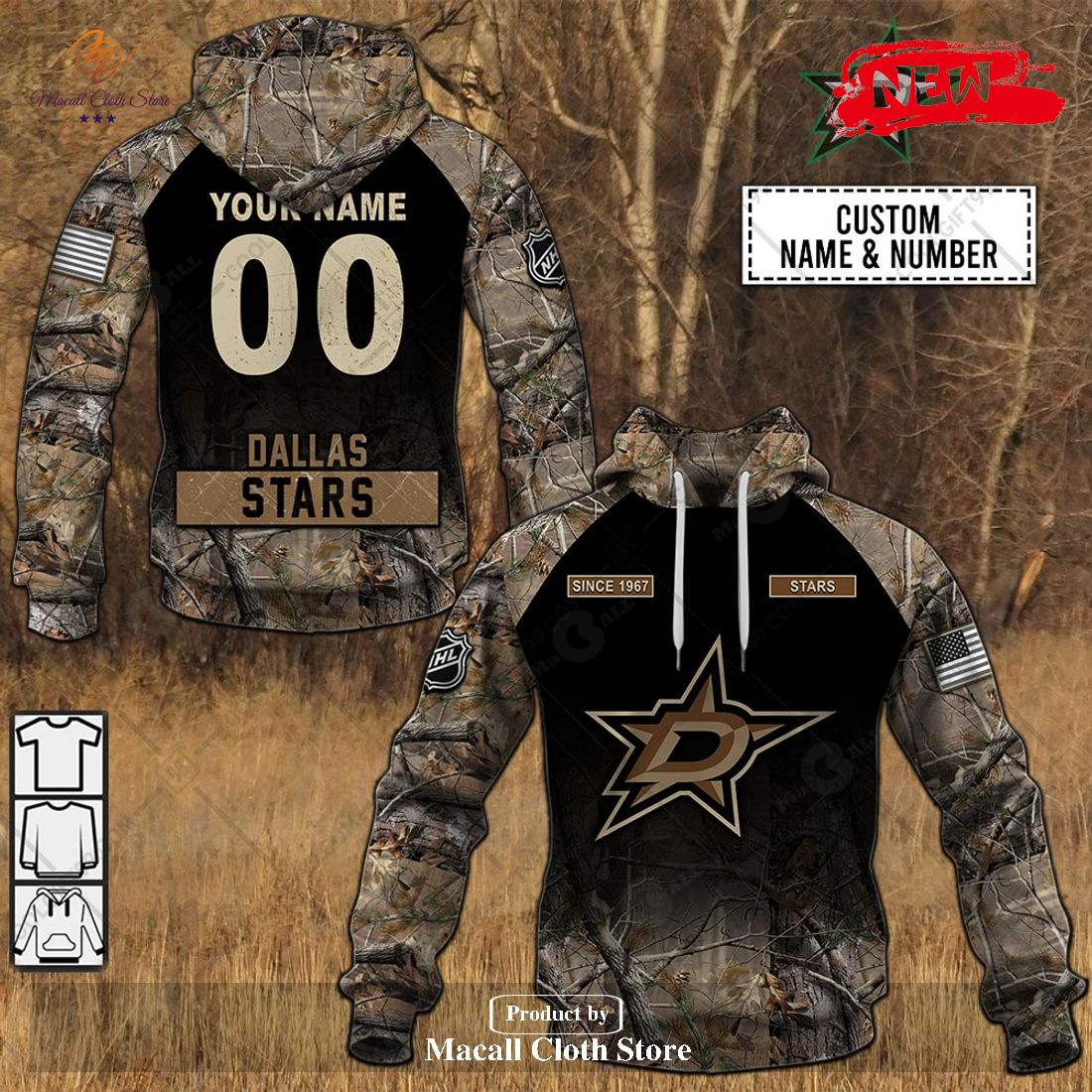 [NEW] Personalized NHL Dallas Stars Hunting Camouflage Design Hoodie Sweatshirt 3D