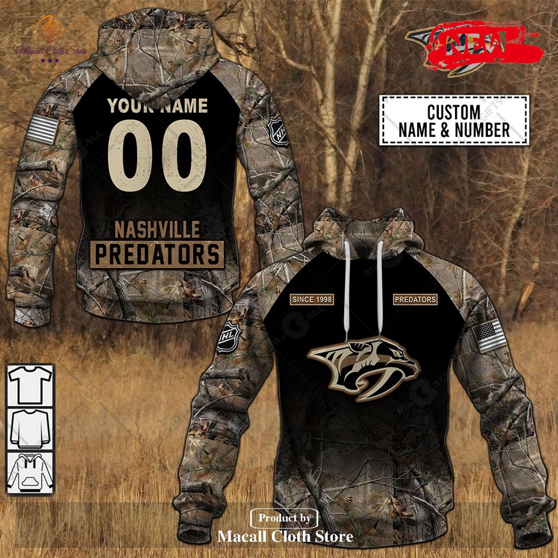 [NEW] Personalized NHL Nashville Predators Hunting Camouflage Design Hoodie Sweatshirt 3D