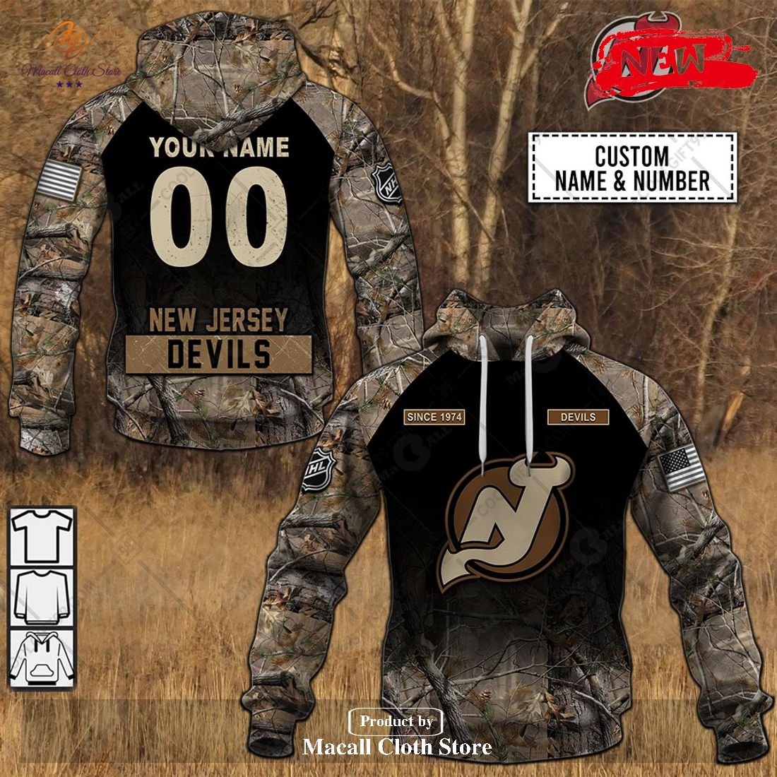 [NEW] Personalized NHL New Jersey Devils Hunting Camouflage Design Hoodie Sweatshirt 3D