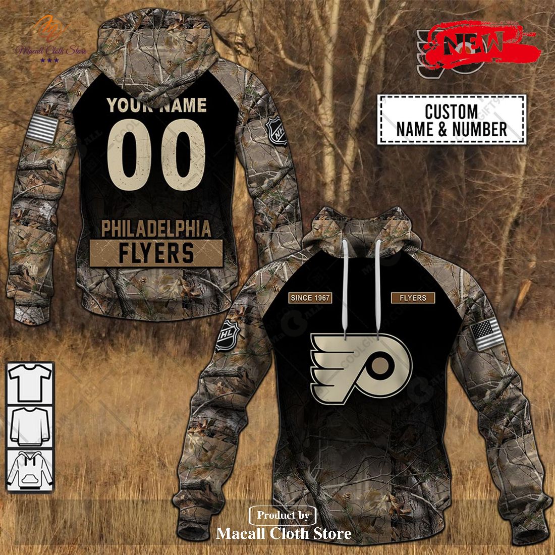 [NEW] Personalized NHL Philadelphia Flyers Hunting Camouflage Design Hoodie Sweatshirt 3D