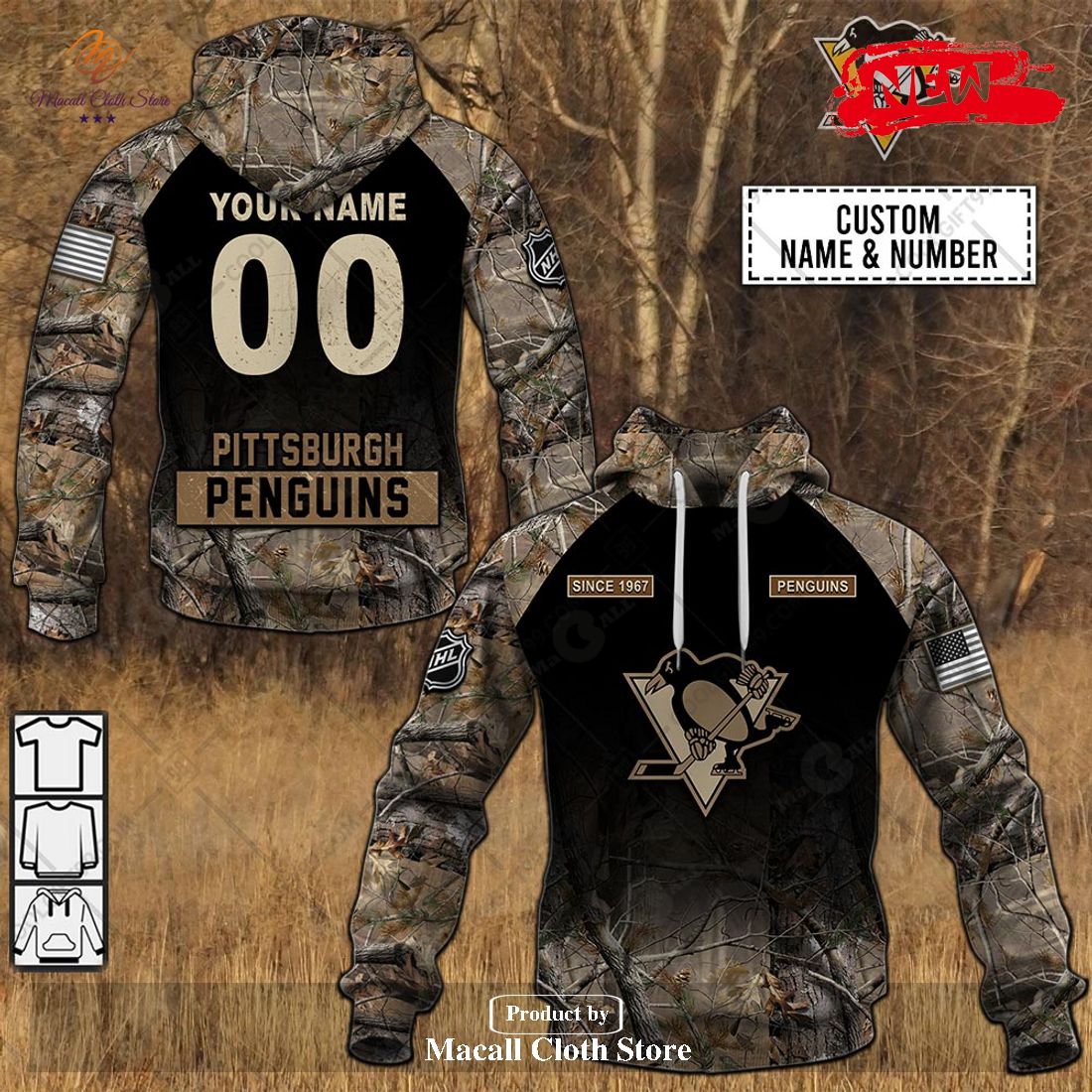 [NEW] Personalized NHL Pittsburgh Penguins Hunting Camouflage Design Hoodie Sweatshirt 3D