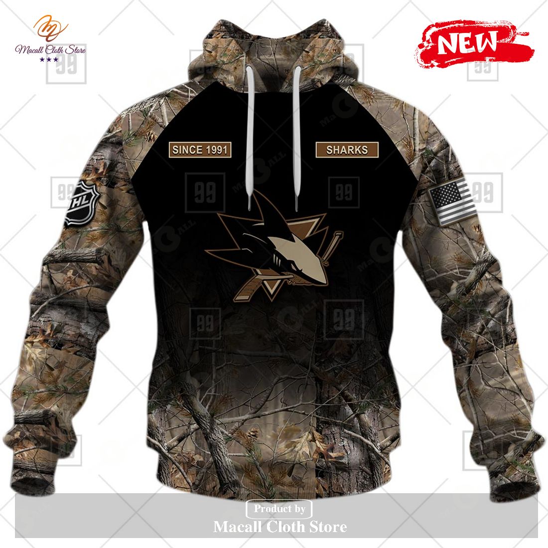 [NEW] Personalized NHL San Jose Sharks Hunting Camouflage Design Hoodie Sweatshirt 3D