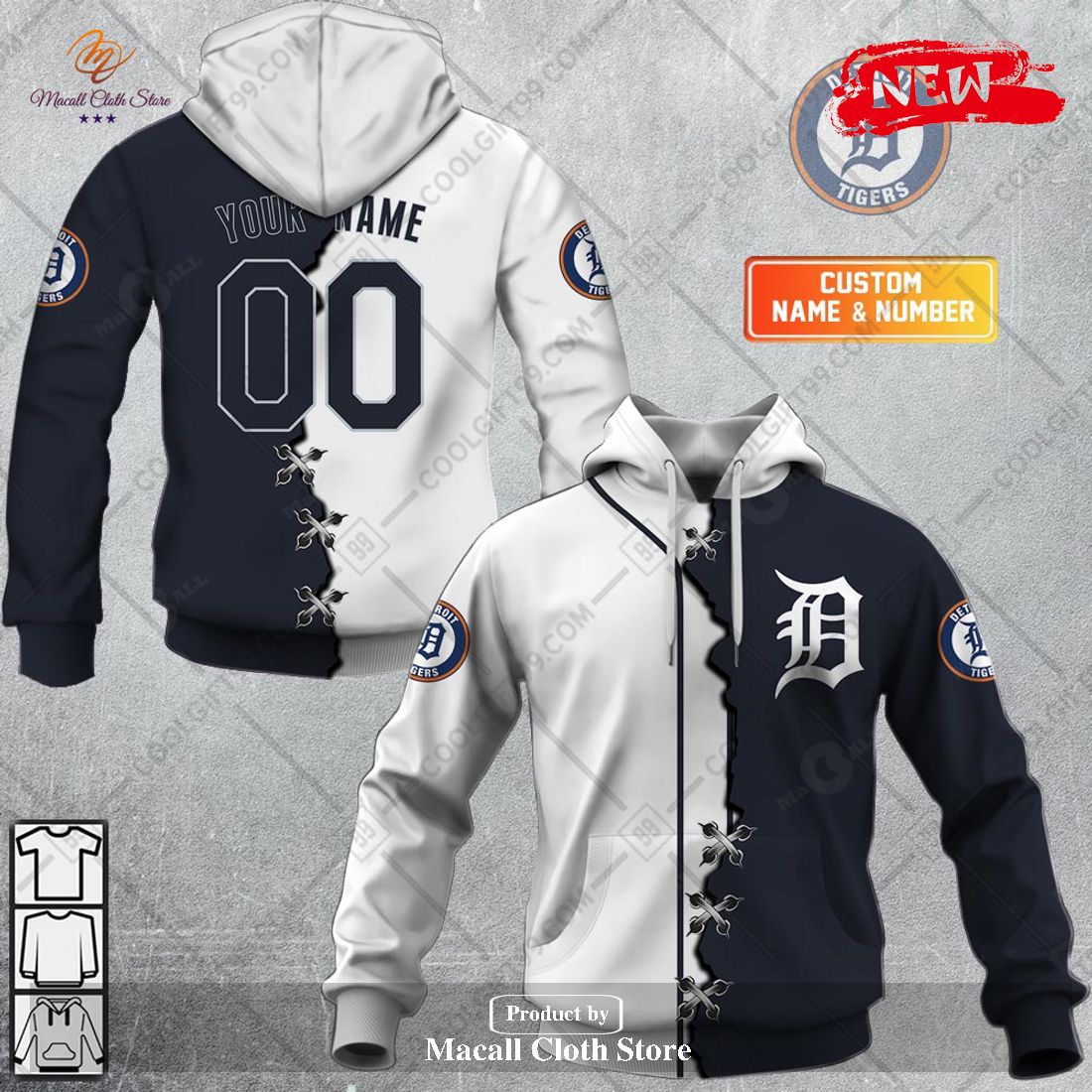 Mens Detroit Tigers Hoodie 3D Warriors Design Custom Detroit