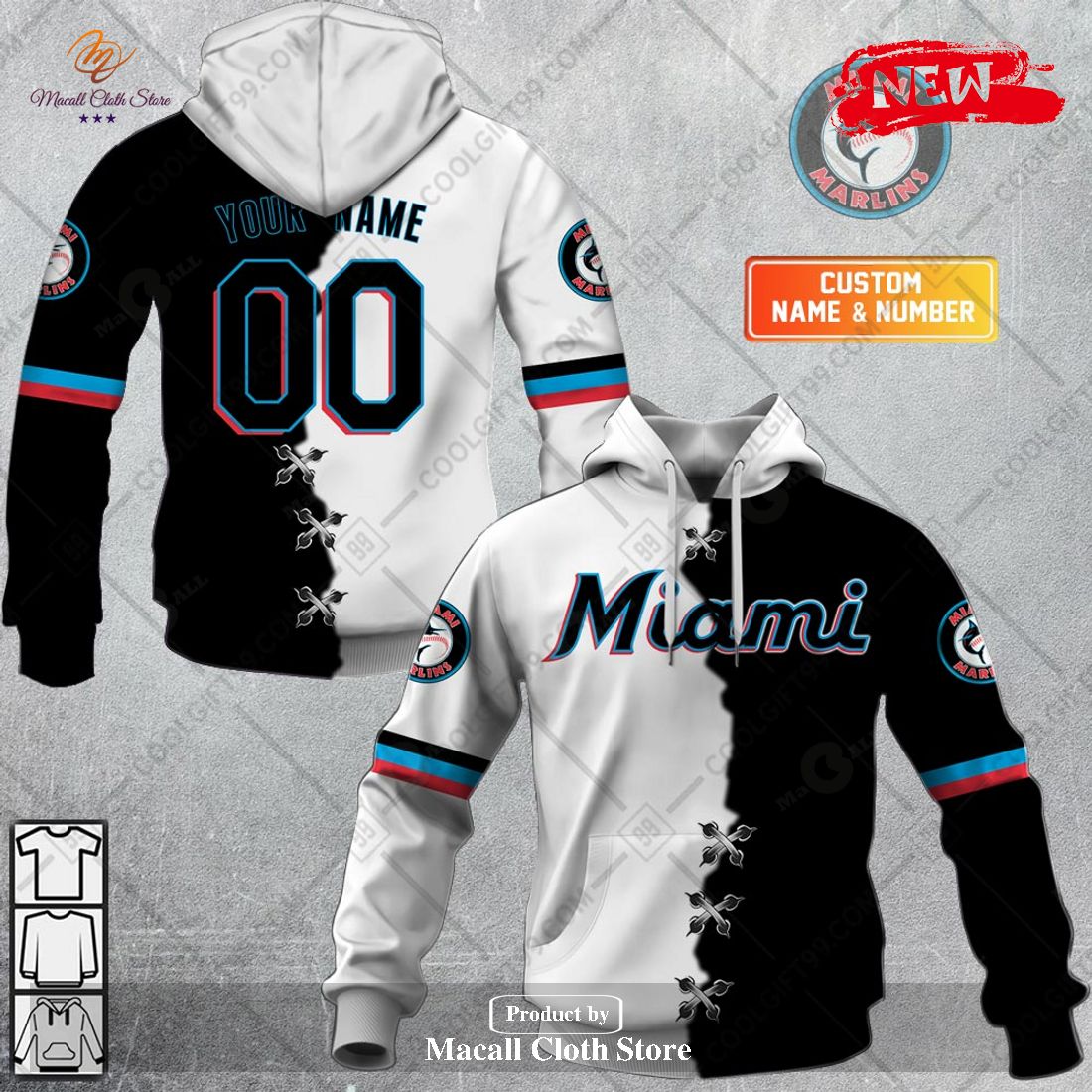 [NEW] Personalized MLB Miami Marlins Mix Jersey Design Hoodie Sweatshirt 3D