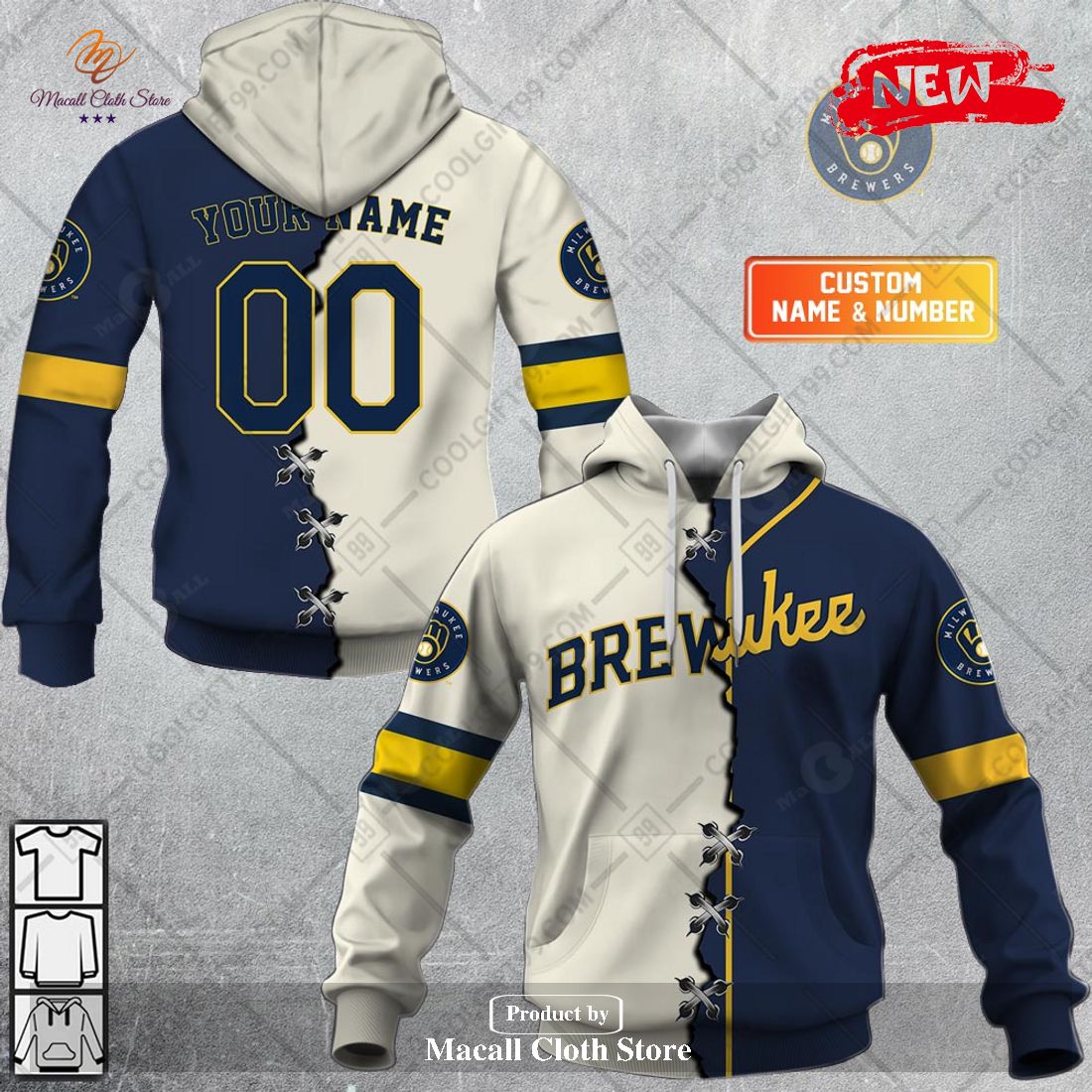 [NEW] Personalized MLB Milwaukee Brewers Mix Jersey Design Hoodie Sweatshirt 3D