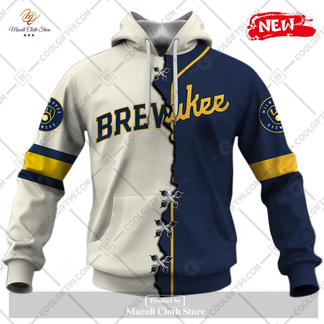[NEW] Personalized MLB Milwaukee Brewers Mix Jersey Design Hoodie Sweatshirt 3D