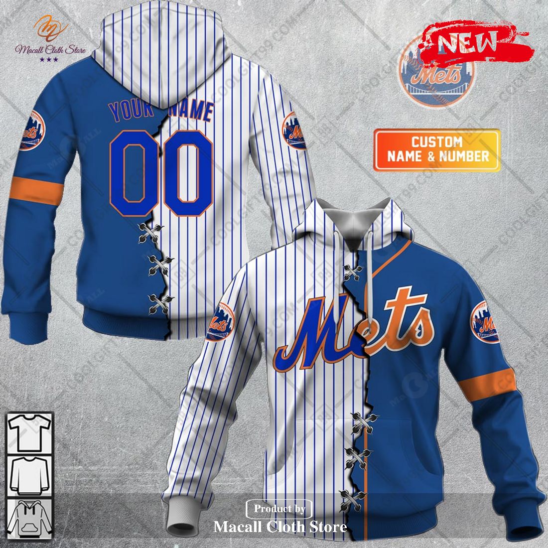 [NEW] Personalized MLB New York Mets Mix Jersey Design Hoodie Sweatshirt 3D