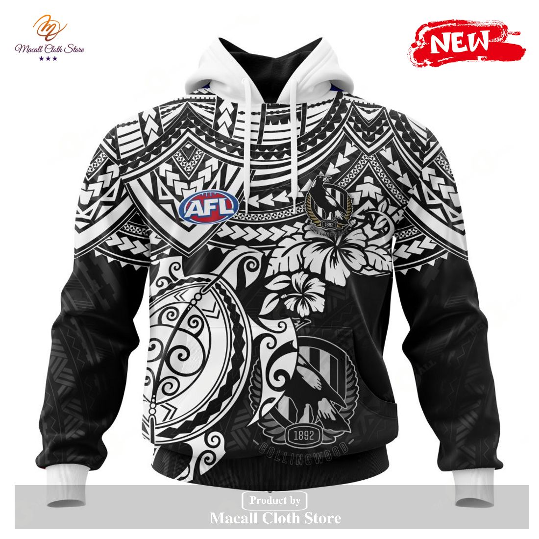 [NEW] Personalized AFL Collingwood Football Club Polynesian Concept Kits Design Hoodie Sweatshirt 3D